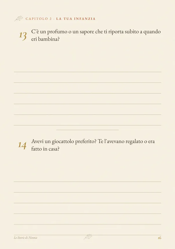 Pagina con due domande sull'infanzia