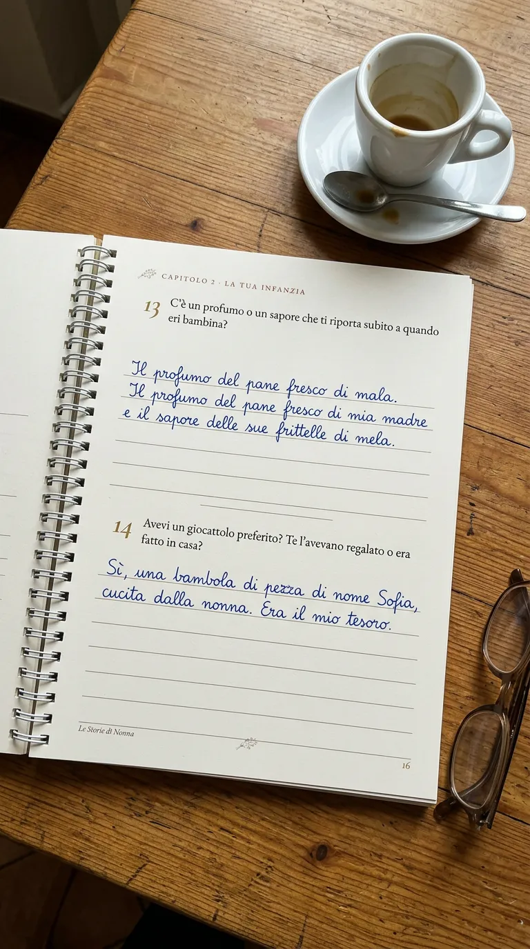 Una pagina del libro compilata a mano dalla nonna